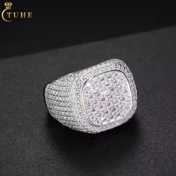 Iced Out Moissanite Signet Ring - 925 Sterling Silver